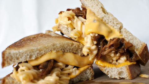 Manwich Mac and Cheese Pulled Pork Sandwich