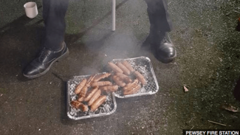 firefighters eat sausages