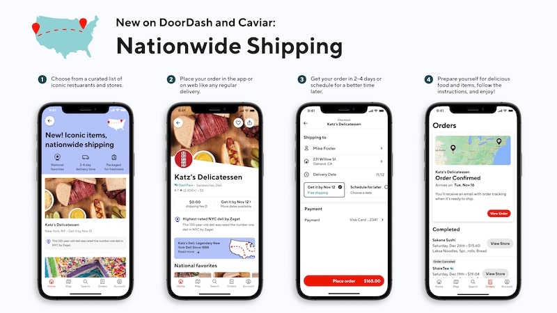 DoorDash and Caviar Nationwide Shipping