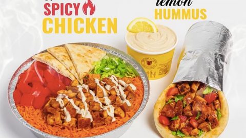 The Halal Guys Signature Spicy Chicken and Lemon Hummus