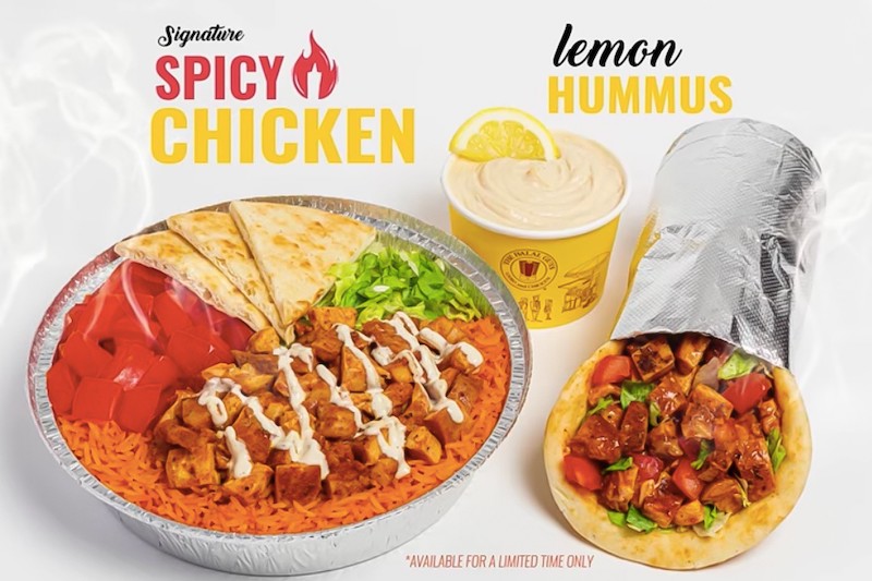 The Halal Guys Signature Spicy Chicken and Lemon Hummus